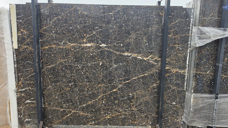 Golden Black Marble – Deep Black Background with Striking Gold and White Accents | Lazulite